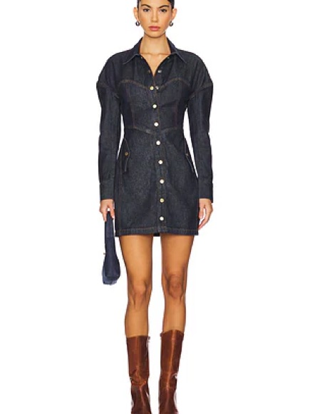 Fleur Du Mal Dark Indigo Denim Button-Front Mini Dress